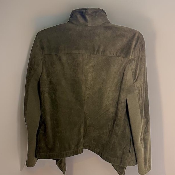 BB Dakota Jacket Faux Suede Nanette Cascade Drape Front Women’s M Grey Green - Picture 2 of 4